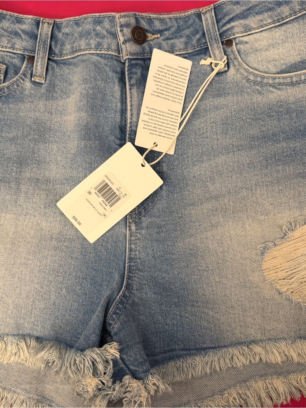 Guess Light Blue High-Rise Distressed Denim Shorts